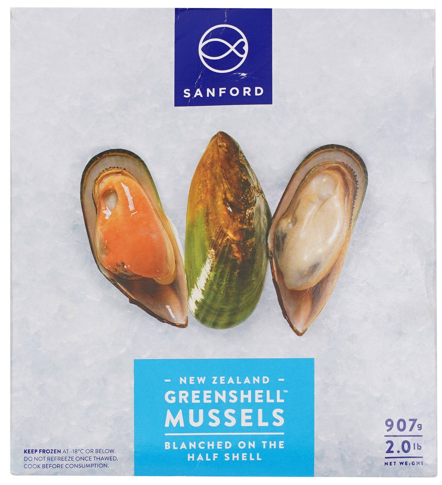 Sanford New Zealand Greenshell Mussel Half Shell 907g (Frozen)